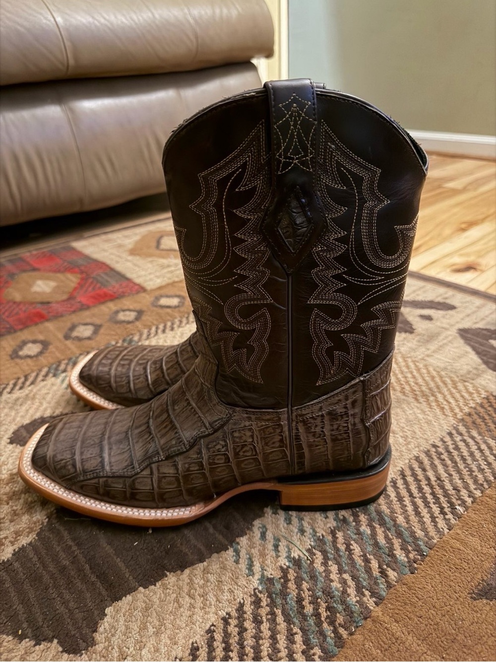 J.B. Dillon Men's Dark Brown Crocodile-Textured Western Boots